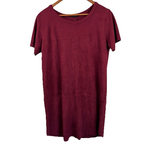 Olivaceous Burgundy Red Microfiber Mini Dress Womens Medium Faux Suede Short Slv - Picture 2 of 11